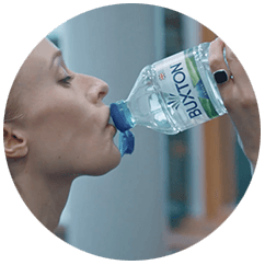 Georgie drinking Buxton water